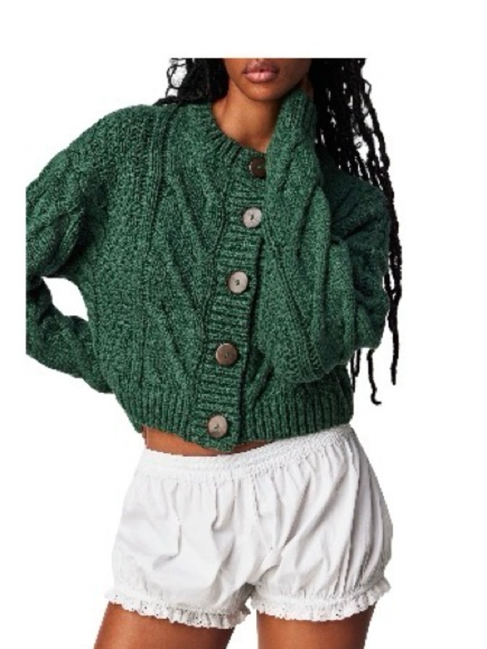 Chunky Cable Knit Button-Forest Bonfire Cardigan from Free People